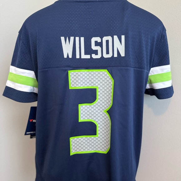 Seattle Seahawks Navy Blue and Green Lace Up Wilson Fanatics Jersey - Picture 9 of 9